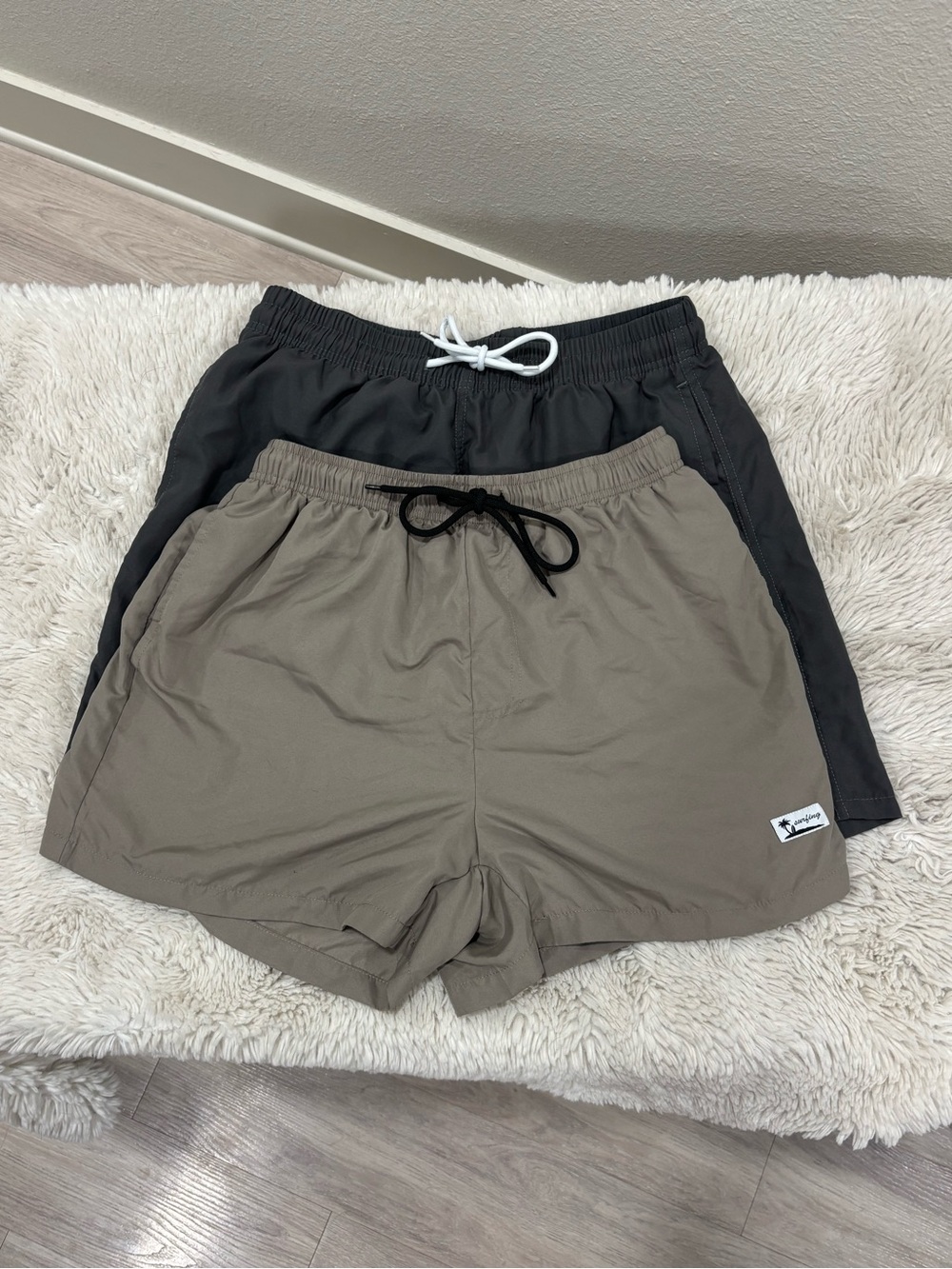 Manfinity 2 Set Drawstring Mesh Lined Swim Shorts Tan & Grey Lg